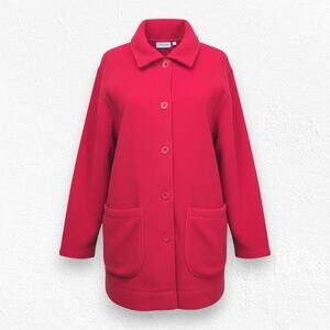 Y2K Vintage Cherry Red Collared Button Down Vibrant Fleece Jacket Size Medium
